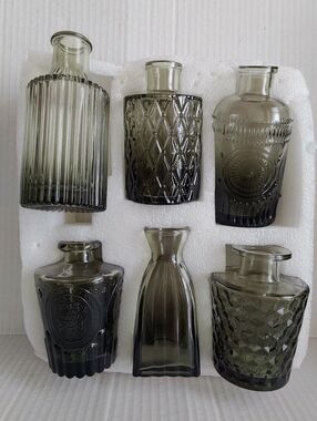 Mini Decorative Glass Vases Set 6 - Ideal for tabletops, shelves, or grouped